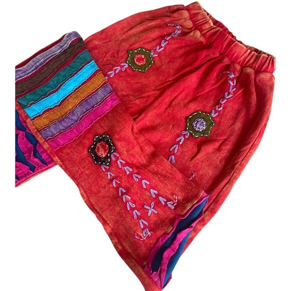 Y2K 90’s Groovy Hippie Pants Embroidered Patchwork Gypsy Colorful Sz S Flare - Picture 13 of 14